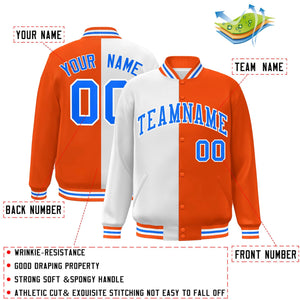 Custom Orange White-Powder Blue Letterman Two Tone Split Fashion Varsity Full-Snap Jacket