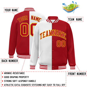 Custom Red White-Gold Letterman Two Tone Split Fashion Varsity Full-Snap Jacket