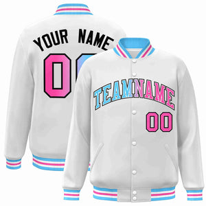 Custom White Powder Blue-White Gradient Fashion Letterman Bomber Varsity Jacket