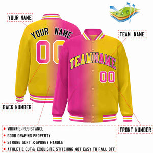 Custom Pink Yellow-White Gradient Fashion Letterman Bomber Varsity Jacket