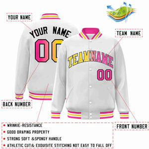 Custom White Yellow-White Gradient Fashion Letterman Bomber Varsity Jacket