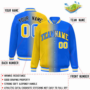 Custom Yellow Blue-White Gradient Fashion Letterman Bomber Varsity Jacket