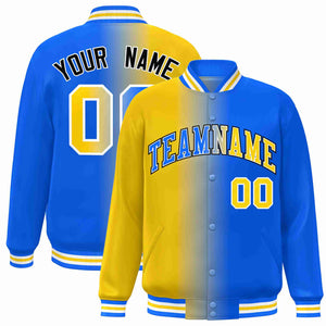 Custom Yellow Blue-White Gradient Fashion Letterman Bomber Varsity Jacket