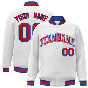 Custom White Red-White Classic Style Varsity Full-Snap Letterman Jacket