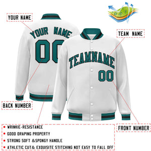 Custom White Aqua-Black Classic Style Varsity Full-Snap Letterman Jacket