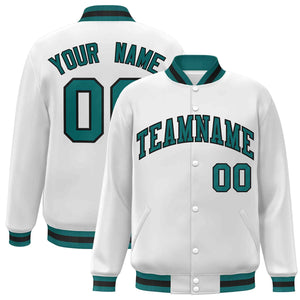 Custom White Aqua-Black Classic Style Varsity Full-Snap Letterman Jacket