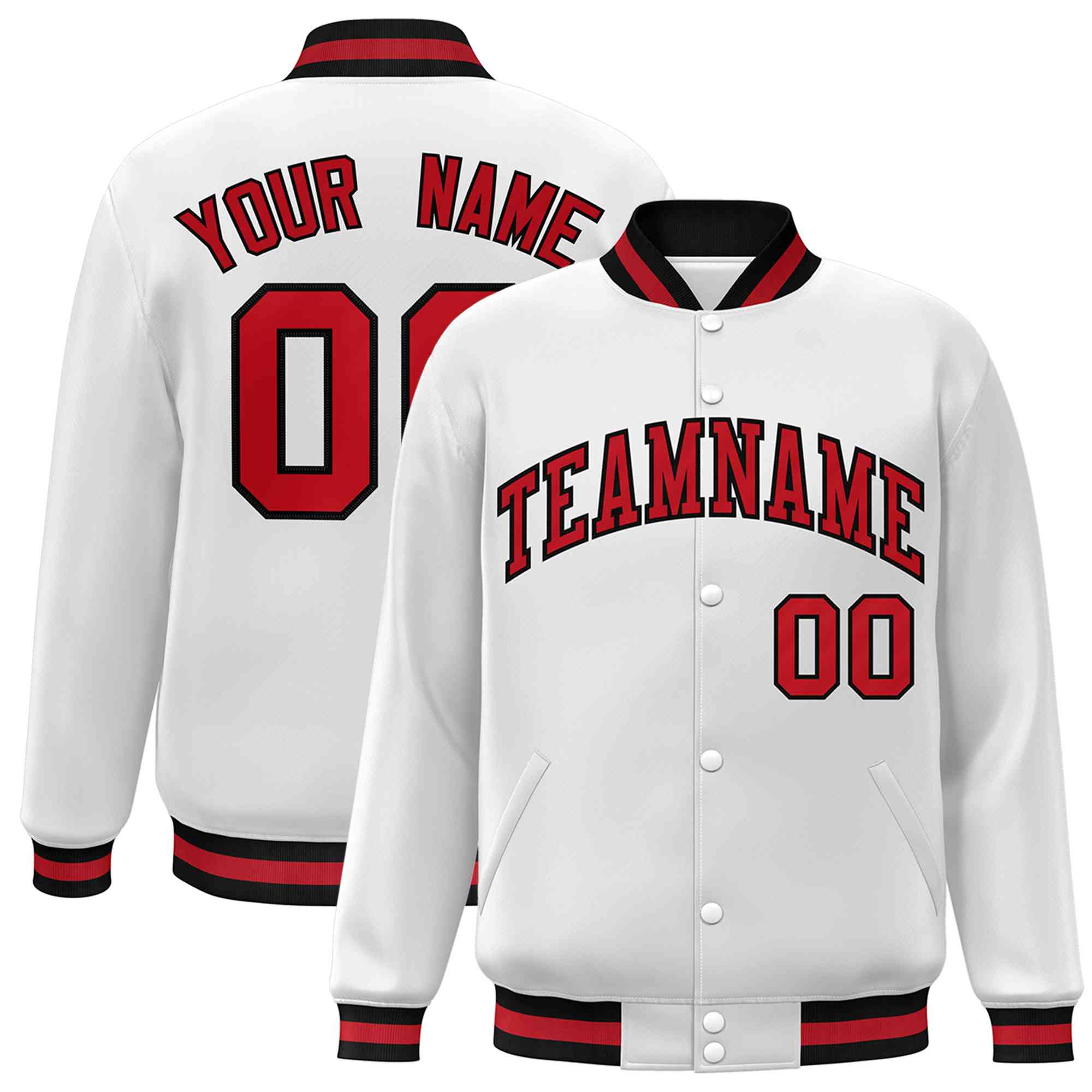 Custom White Red-Black Classic Style Varsity Full-Snap Letterman Jacket