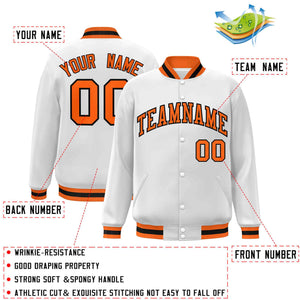 Custom White Orange-Black Classic Style Varsity Full-Snap Letterman Jacket