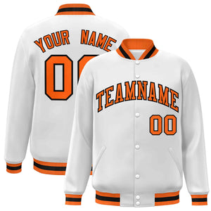 Custom White Orange-Black Classic Style Varsity Full-Snap Letterman Jacket