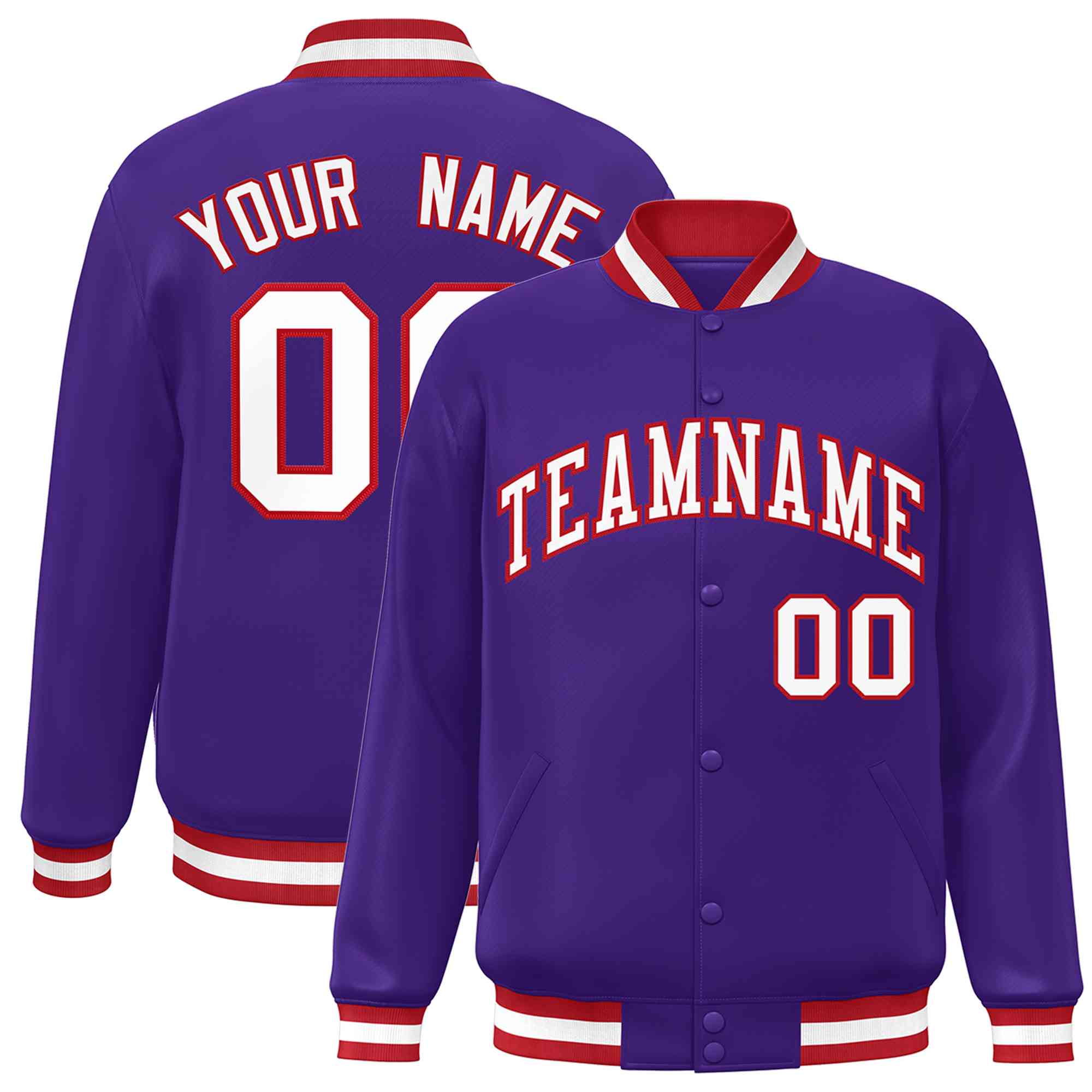 Custom Purple White-Red Classic Style Varsity Full-Snap Letterman Jacket