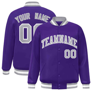 Custom Purple Gray-White Classic Style Varsity Full-Snap Letterman Jacket