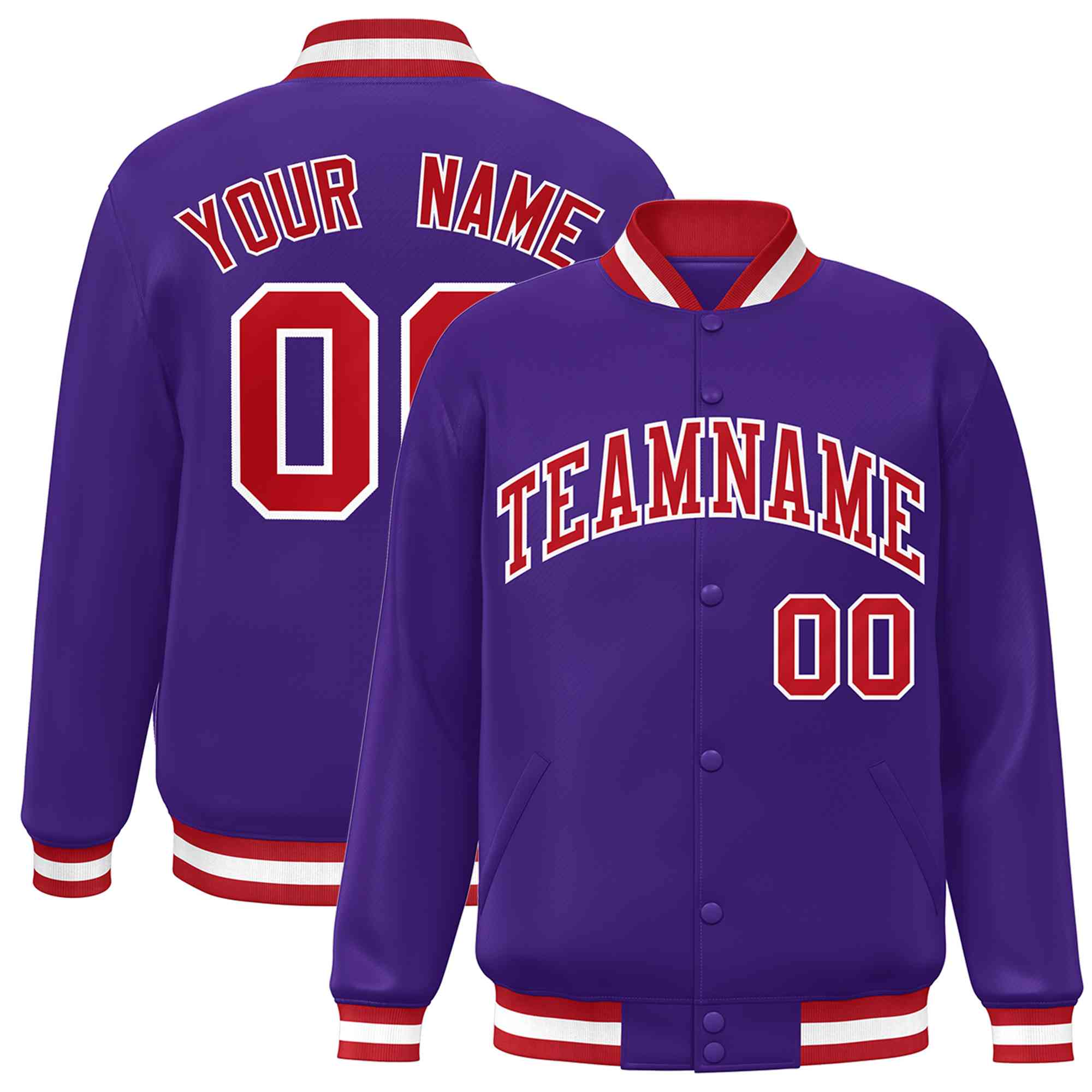 Custom Purple Red-White Classic Style Varsity Full-Snap Letterman Jacket