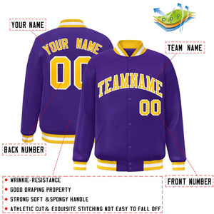 Custom Purple Gold-White Classic Style Varsity Full-Snap Letterman Jacket