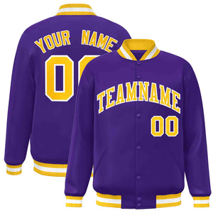 Custom Purple Gold-White Classic Style Varsity Full-Snap Letterman Jacket