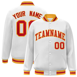 Custom White Red-Gold Classic Style Varsity Full-Snap Letterman Jacket