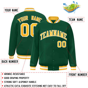 Custom Green Gold-White Classic Style Varsity Full-Snap Letterman Jacket