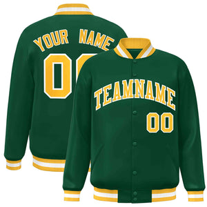 Custom Green Gold-White Classic Style Varsity Full-Snap Letterman Jacket