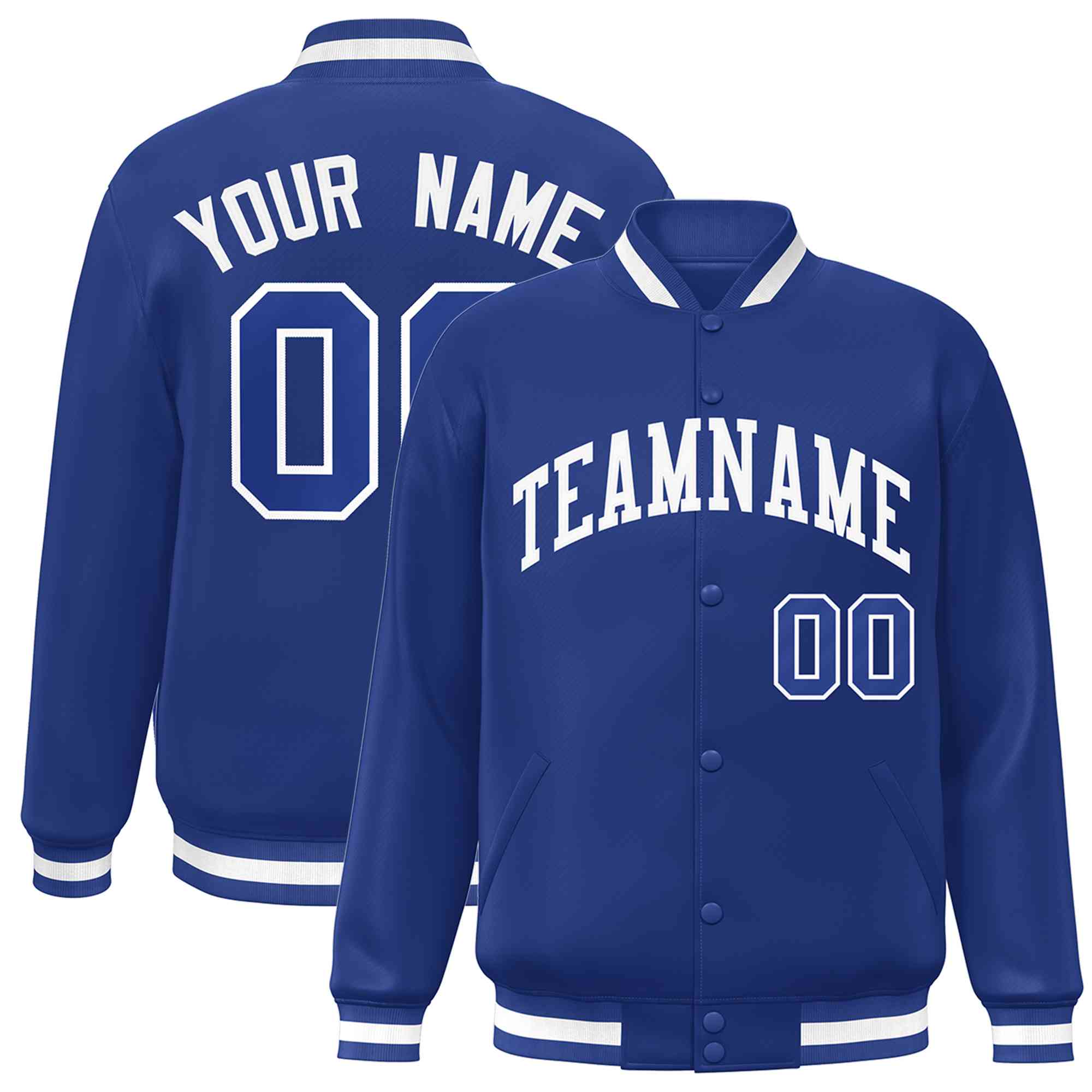 Custom Royal White Classic Style Varsity Full-Snap Letterman Jacket