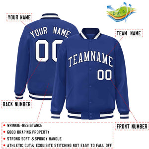 Custom Royal White-Navy Classic Style Varsity Full-Snap Letterman Jacket