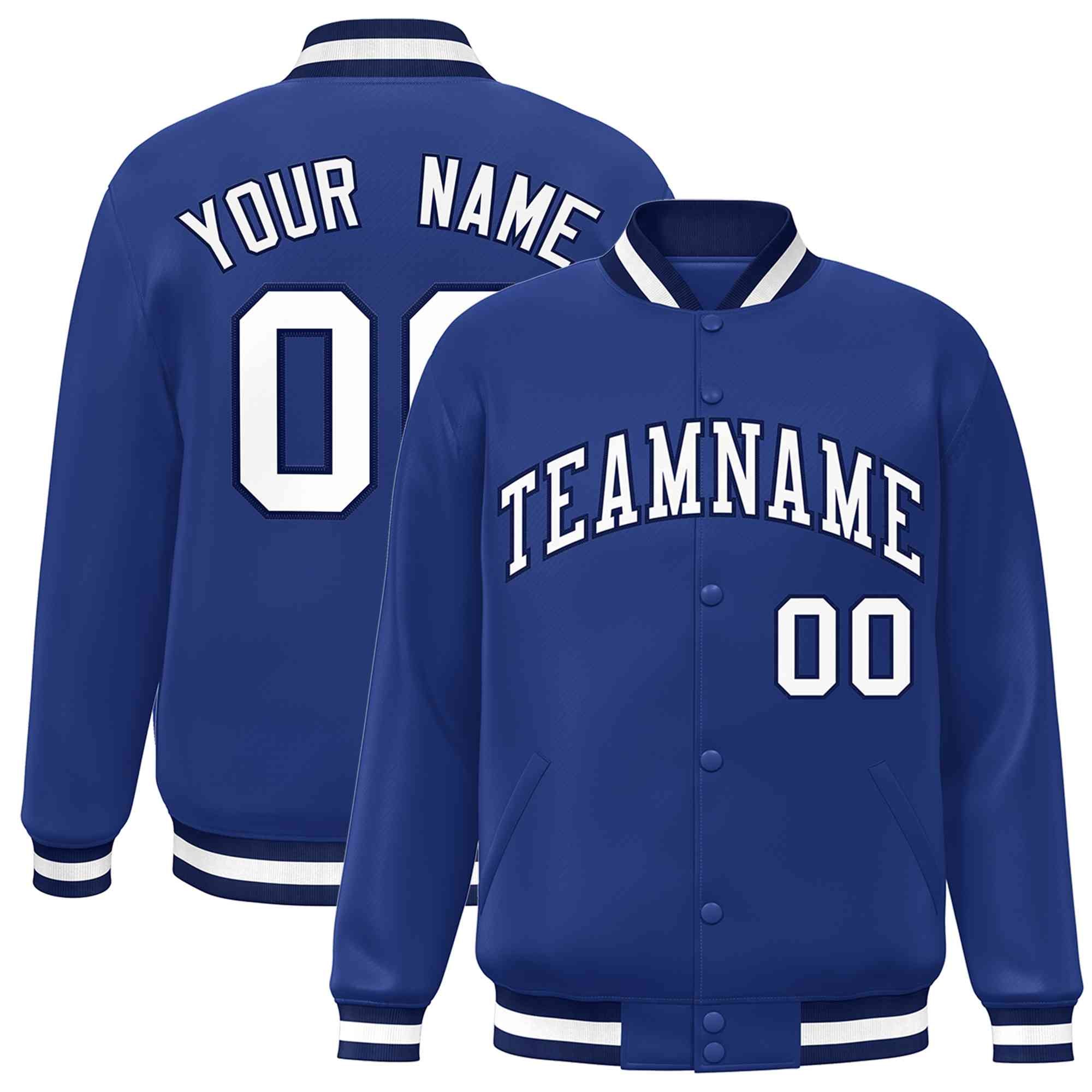 Custom Royal White-Navy Classic Style Varsity Full-Snap Letterman Jacket