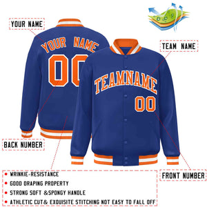 Custom Royal Orange-White Classic Style Varsity Full-Snap Letterman Jacket