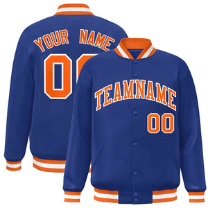 Custom Royal Orange-White Classic Style Varsity Full-Snap Letterman Jacket