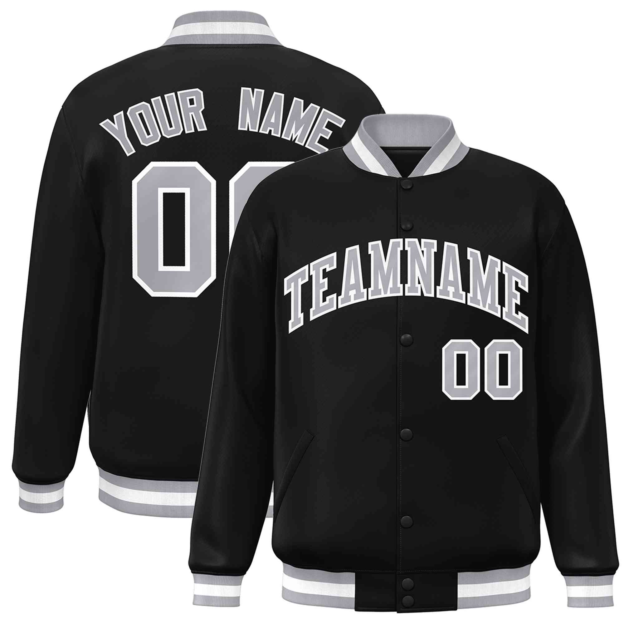 Custom Black Gray-White Classic Style Varsity Full-Snap Letterman Jacket