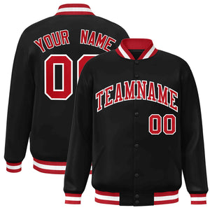 Custom Black Red-White Classic Style Varsity Full-Snap Letterman Jacket