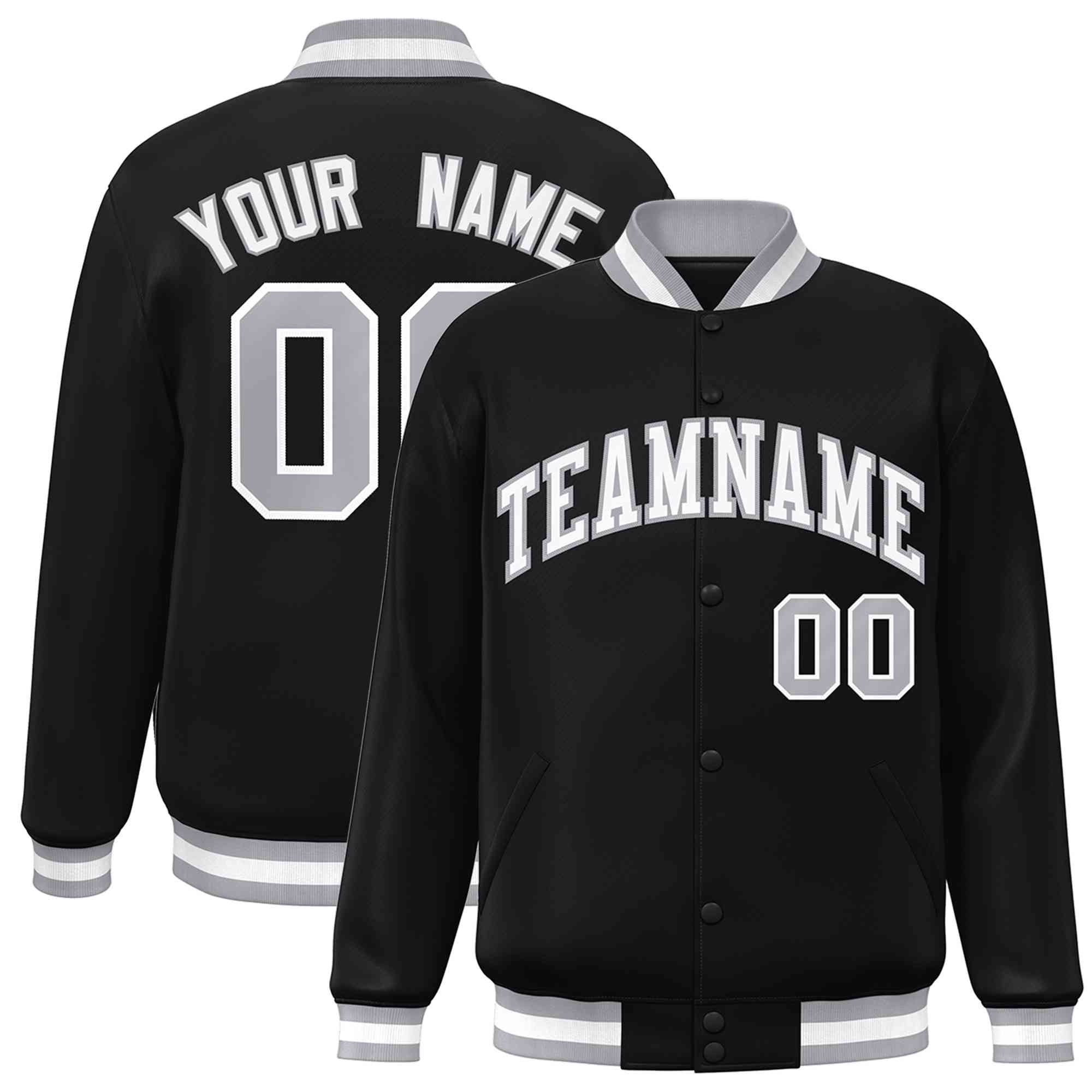 Custom Black White-Gray Classic Style Varsity Full-Snap Letterman Jacket