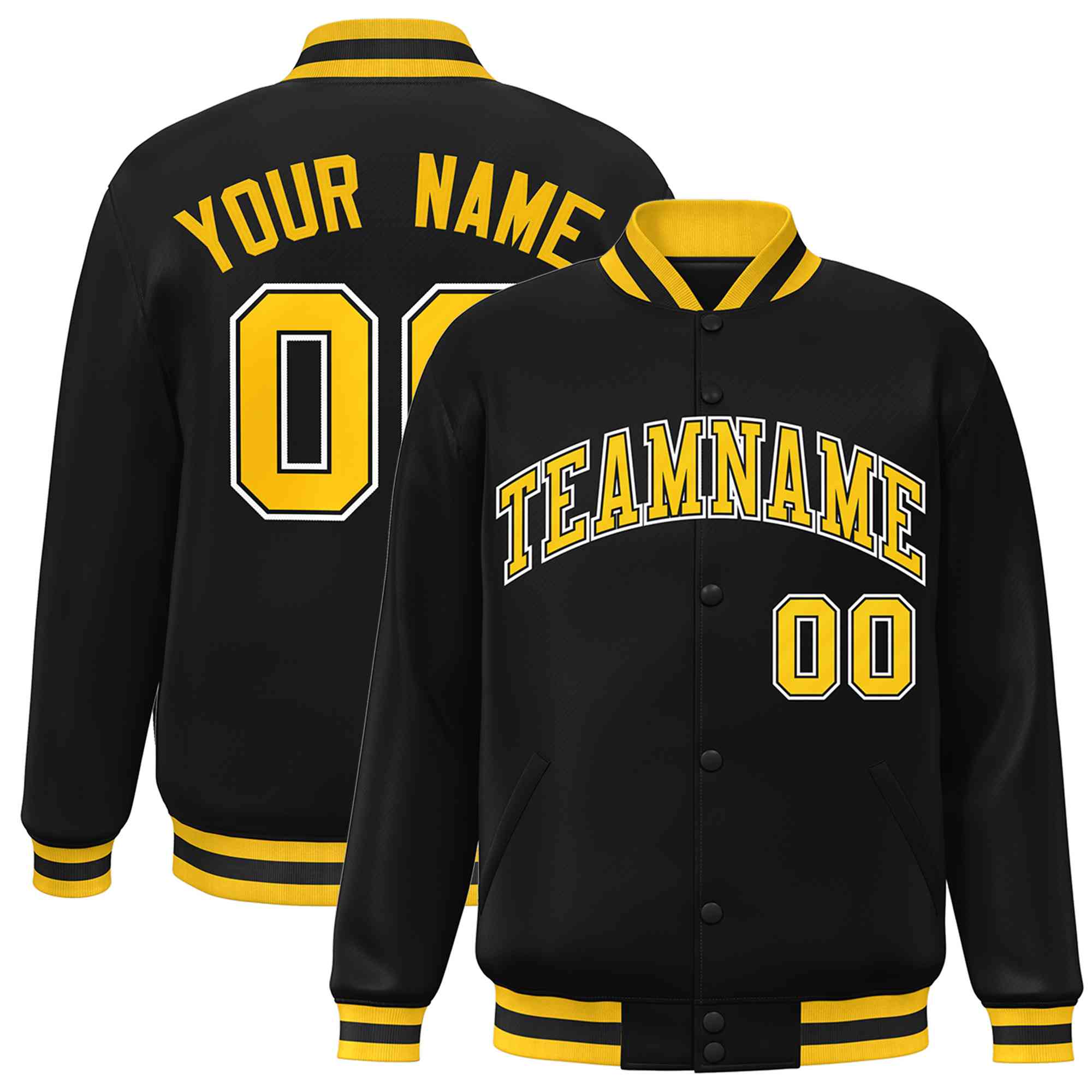 Custom Black Gold-Black Classic Style Varsity Full-Snap Letterman Jacket