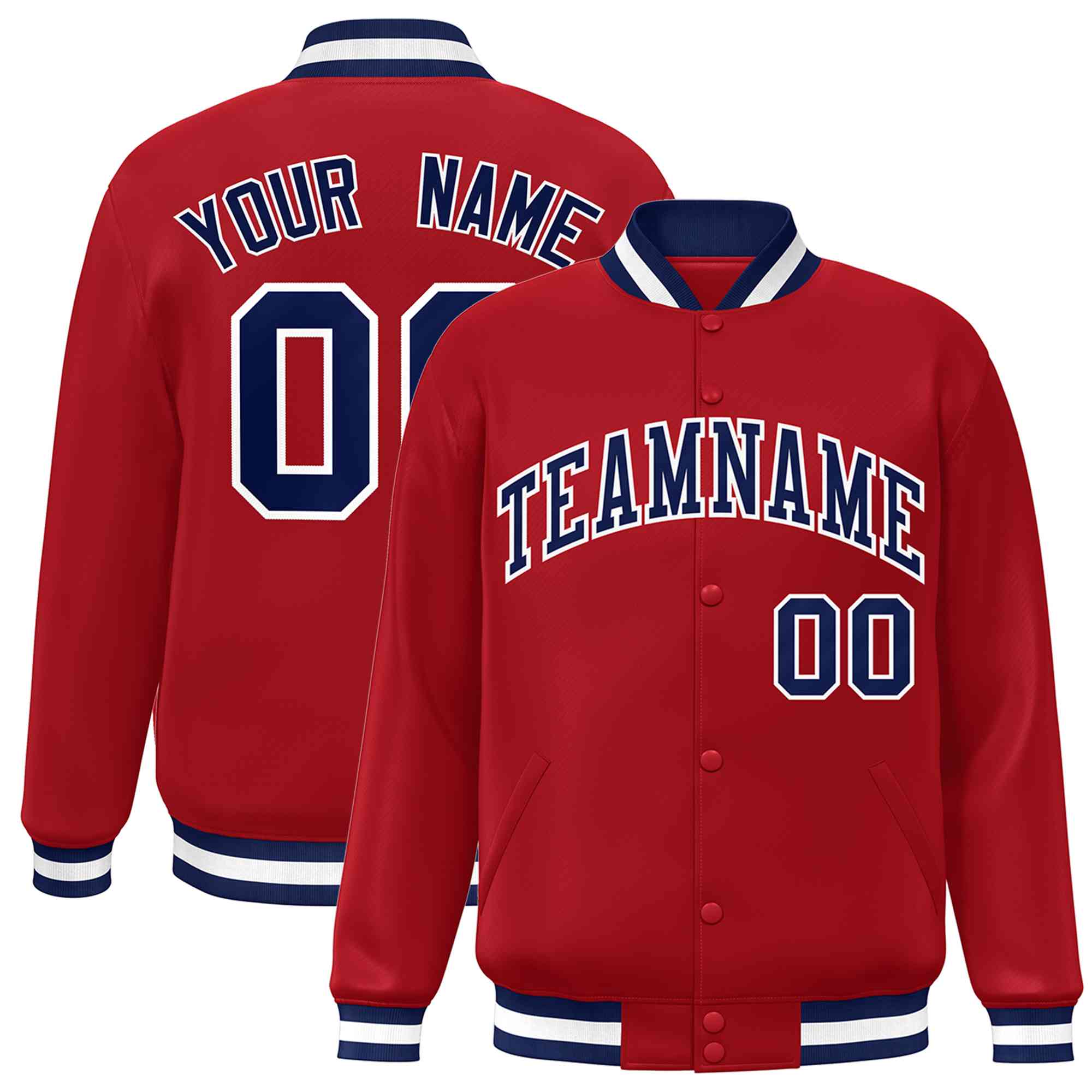 Custom Red Navy-White Classic Style Varsity Full-Snap Letterman Jacket