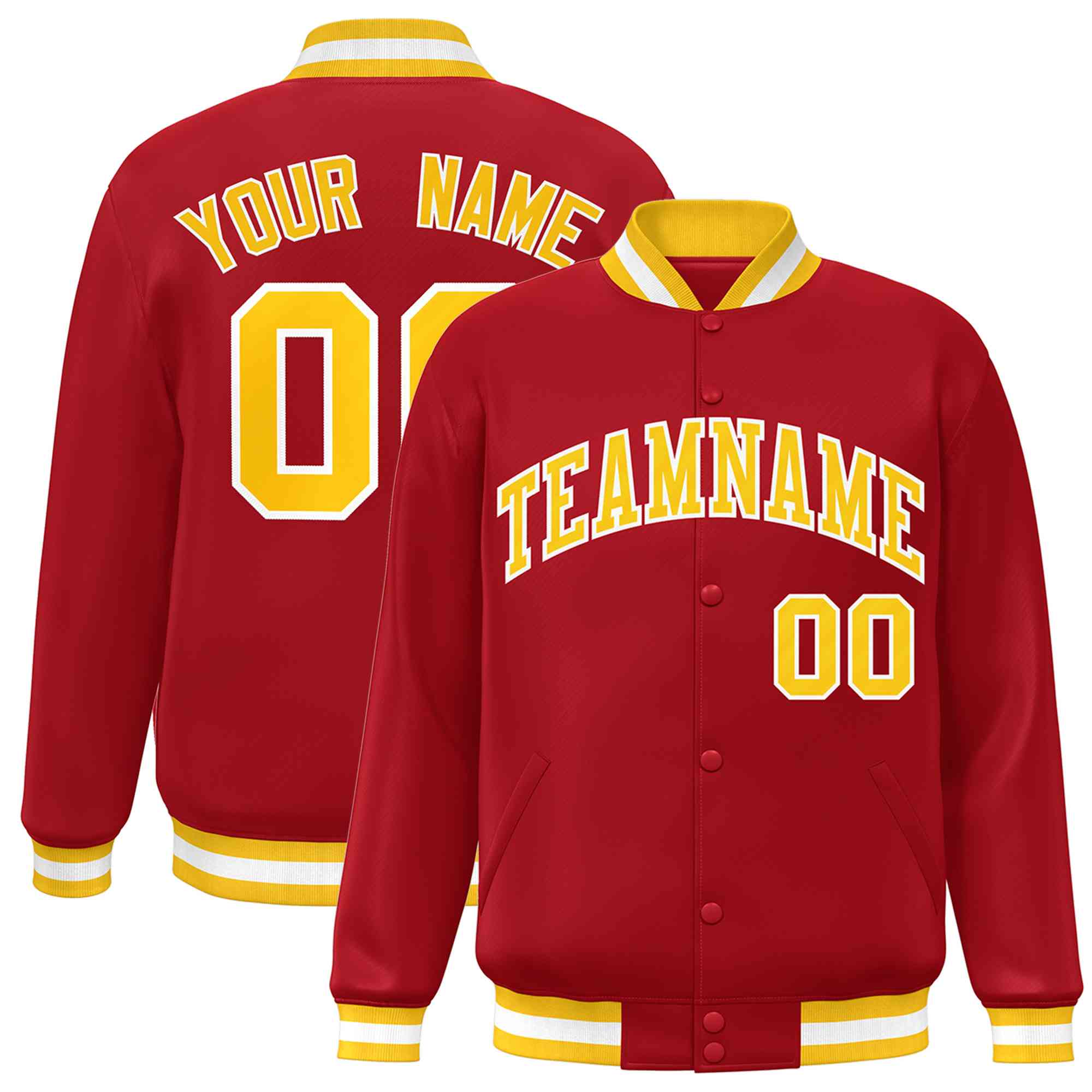 Custom Red Gold-White Classic Style Varsity Full-Snap Letterman Jacket