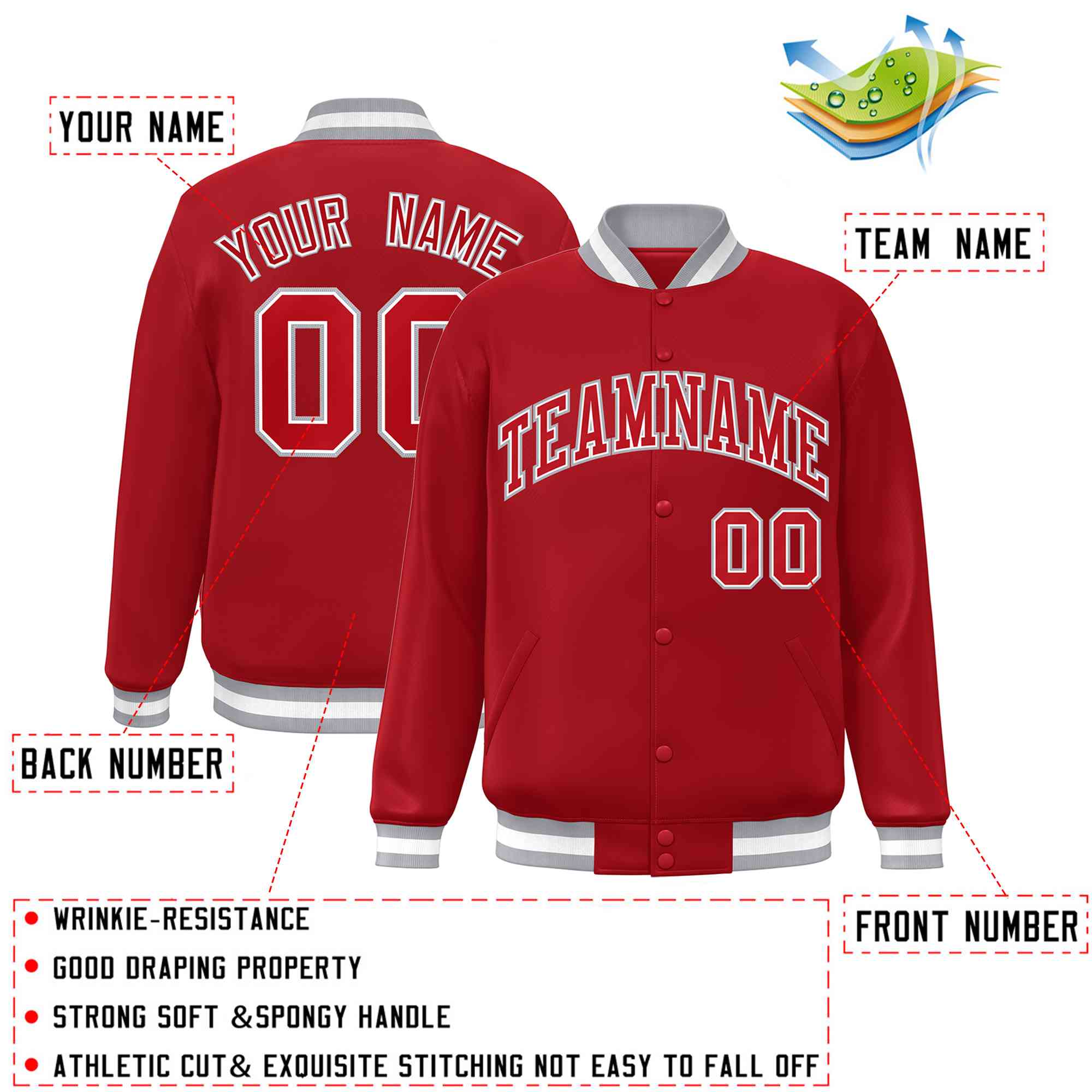 Custom Red Red-White Classic Style Varsity Full-Snap Letterman Jacket