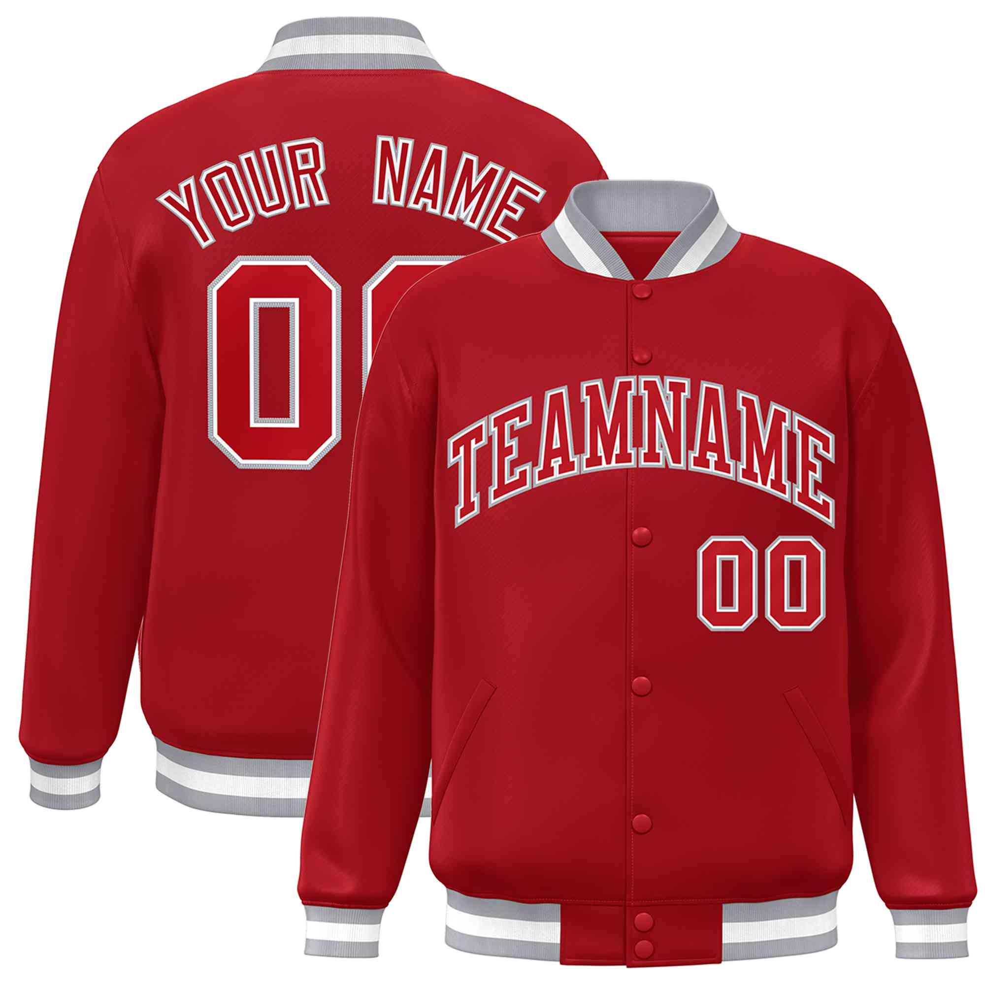 Custom Red Red-White Classic Style Varsity Full-Snap Letterman Jacket