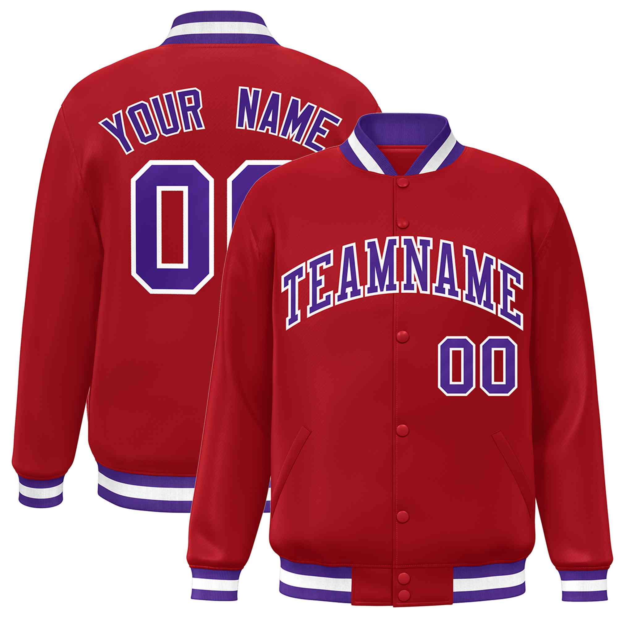 Custom Red Purple-White Classic Style Varsity Full-Snap Letterman Jacket