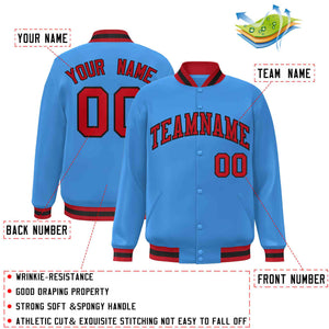 Custom Powder Blue Red-Black Classic Style Varsity Full-Snap Letterman Jacket