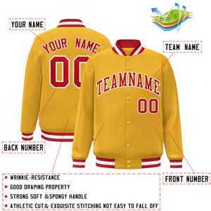 Custom Gold Red-White Classic Style Varsity Full-Snap Letterman Jacket