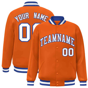 Custom Orange White-Royal Classic Style Varsity Full-Snap Letterman Jacket