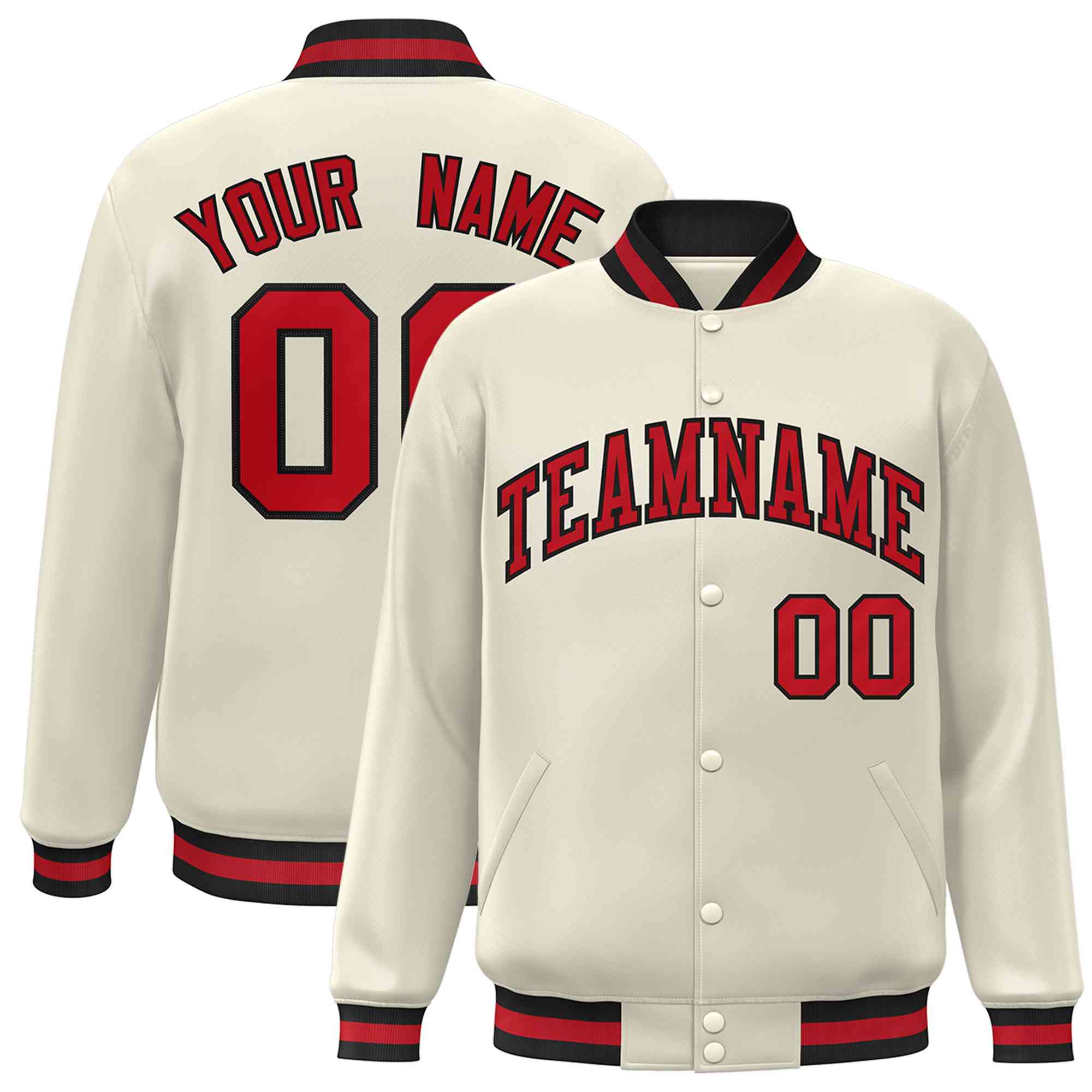 Custom Khaki Red-Black Classic Style Varsity Full-Snap Letterman Jacket