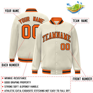 Custom Khaki Orange-Black Classic Style Varsity Full-Snap Letterman Jacket