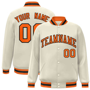 Custom Khaki Orange-Black Classic Style Varsity Full-Snap Letterman Jacket