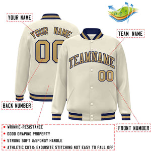 Custom Khaki Old Gold-Navy Classic Style Varsity Full-Snap Letterman Jacket