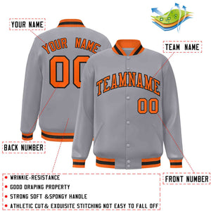 Custom Gray Orange-Black Classic Style Varsity Full-Snap Letterman Jacket