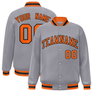 Custom Gray Orange-Black Classic Style Varsity Full-Snap Letterman Jacket