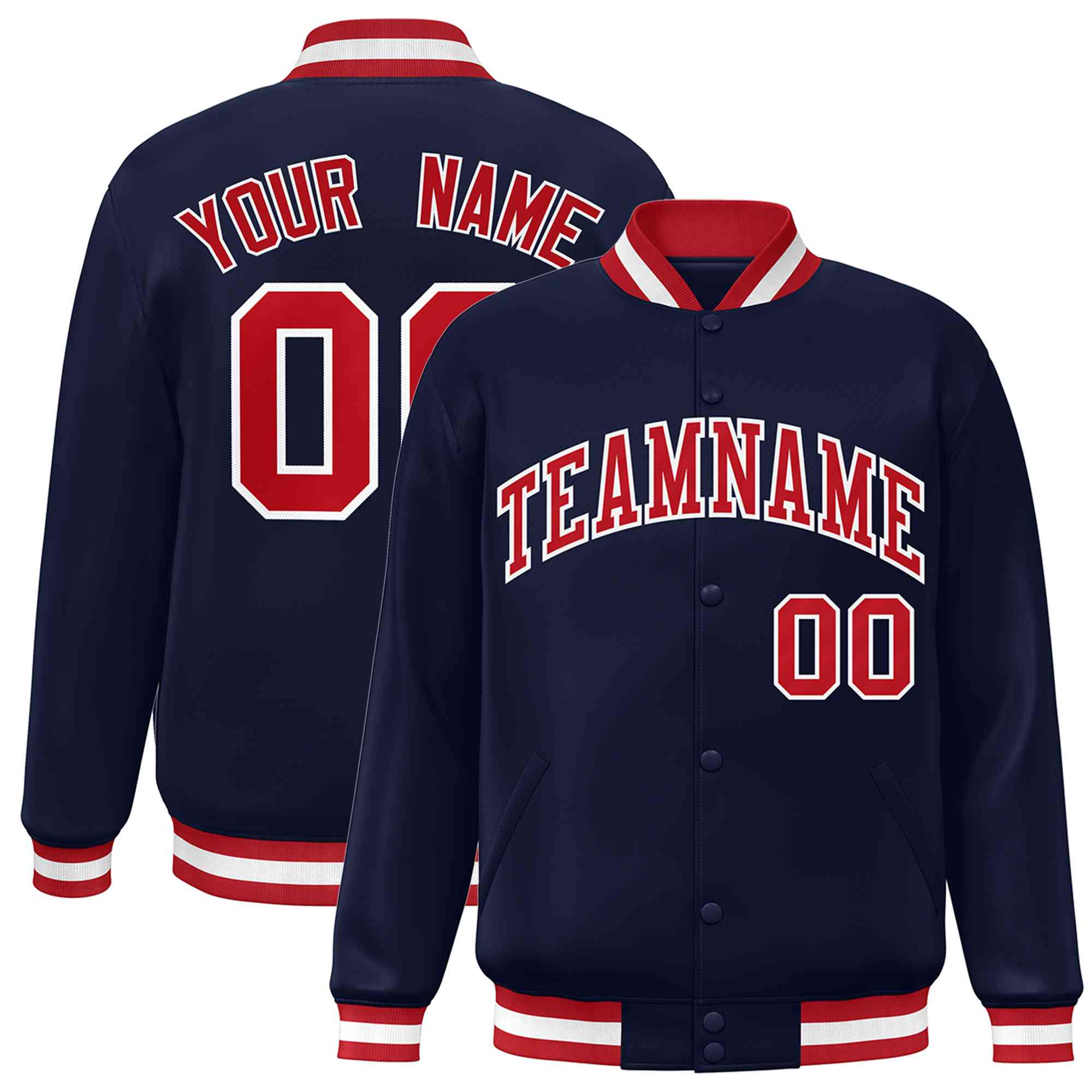 Custom Navy Red-White Classic Style Varsity Full-Snap Letterman Jacket