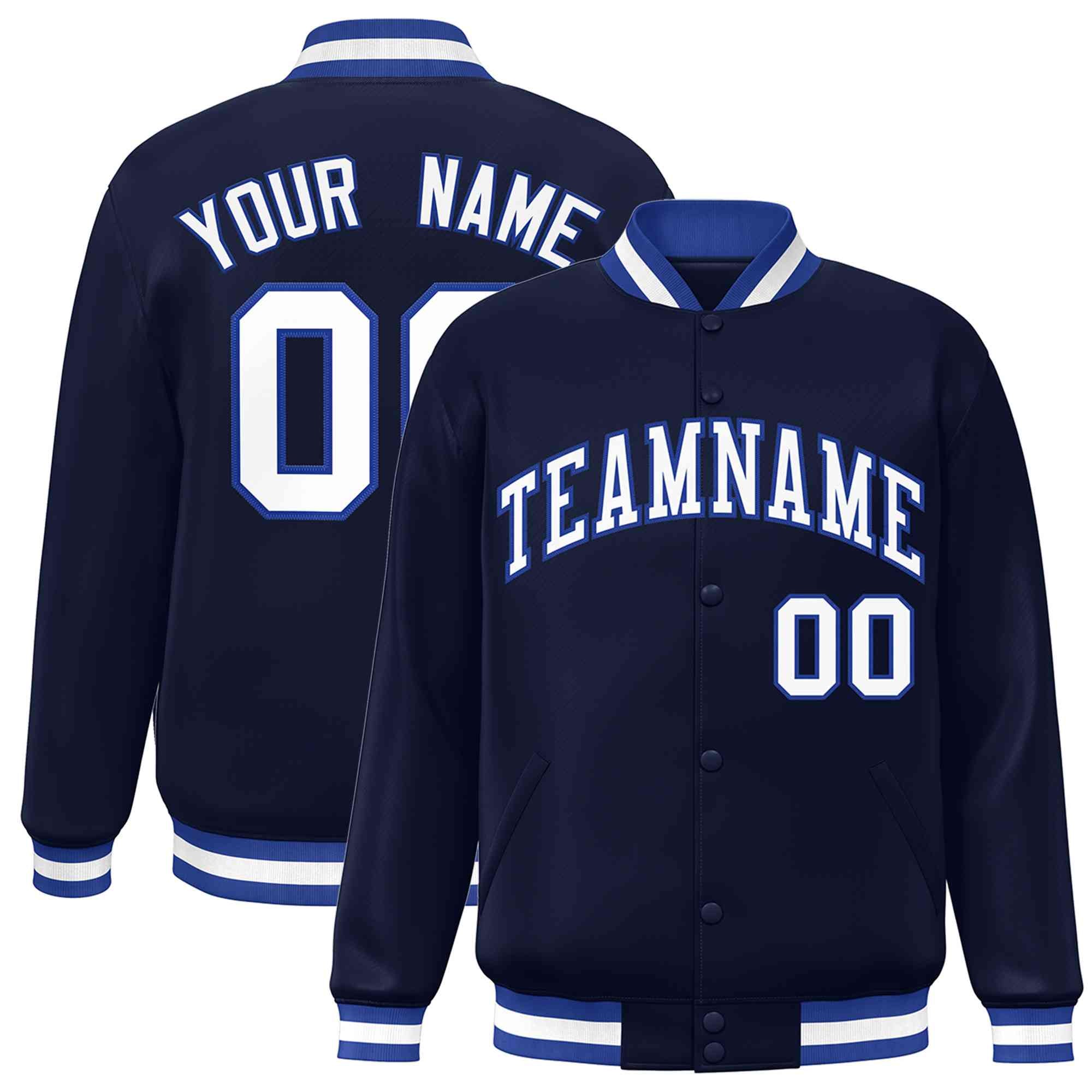 Custom Navy White-Royal Classic Style Varsity Full-Snap Letterman Jacket