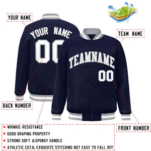 Custom Navy White-Gray Classic Style Varsity Full-Snap Letterman Jacket