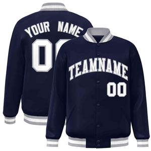 Custom Navy White-Gray Classic Style Varsity Full-Snap Letterman Jacket