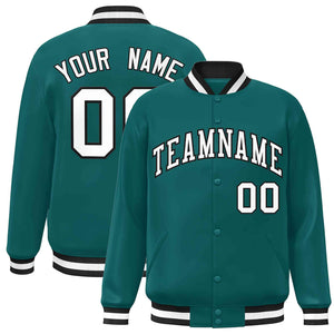 Custom Aqua White-Black Classic Style Varsity Full-Snap Letterman Jacket