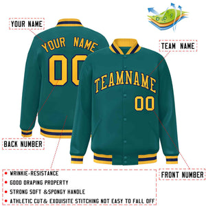 Custom Aqua Gold-Navy Classic Style Varsity Full-Snap Letterman Jacket